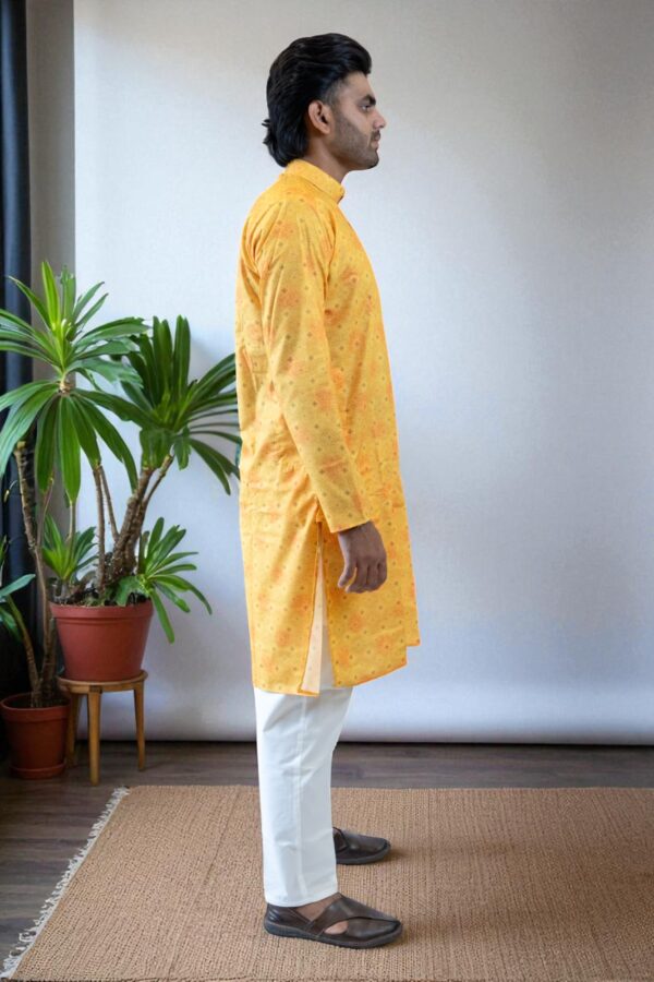 Yellow Printed Kurta Pajama – Party & Daily Wear - Image 5