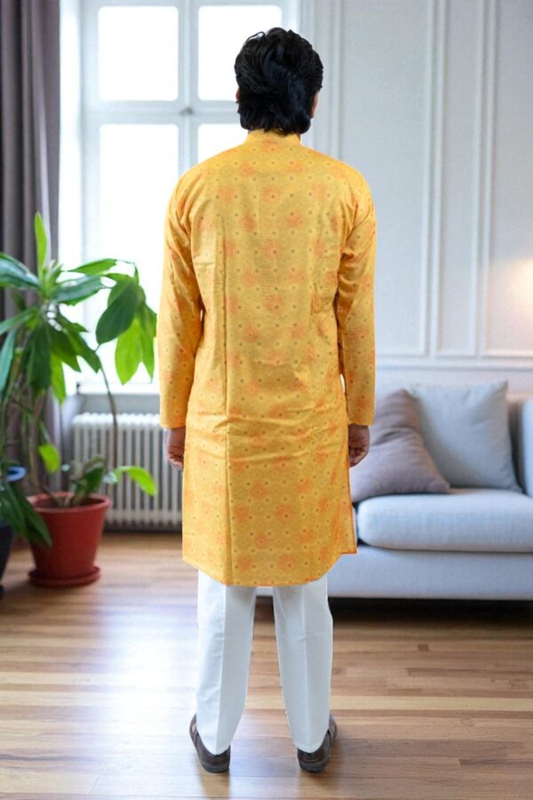 Yellow Printed Kurta Pajama – Party & Daily Wear - Image 4