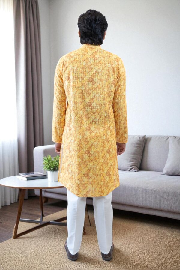 Designer Yellow Cotton Printed Kurta Pajama Fabric Online - Image 4