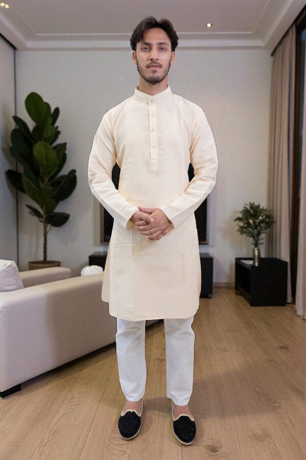 Cotton Kurta Pajama with Full Embroidery Design - Image 2