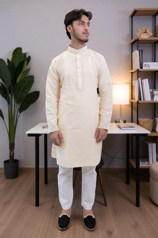 Cotton Kurta Pajama with Full Embroidery Design - Image 3