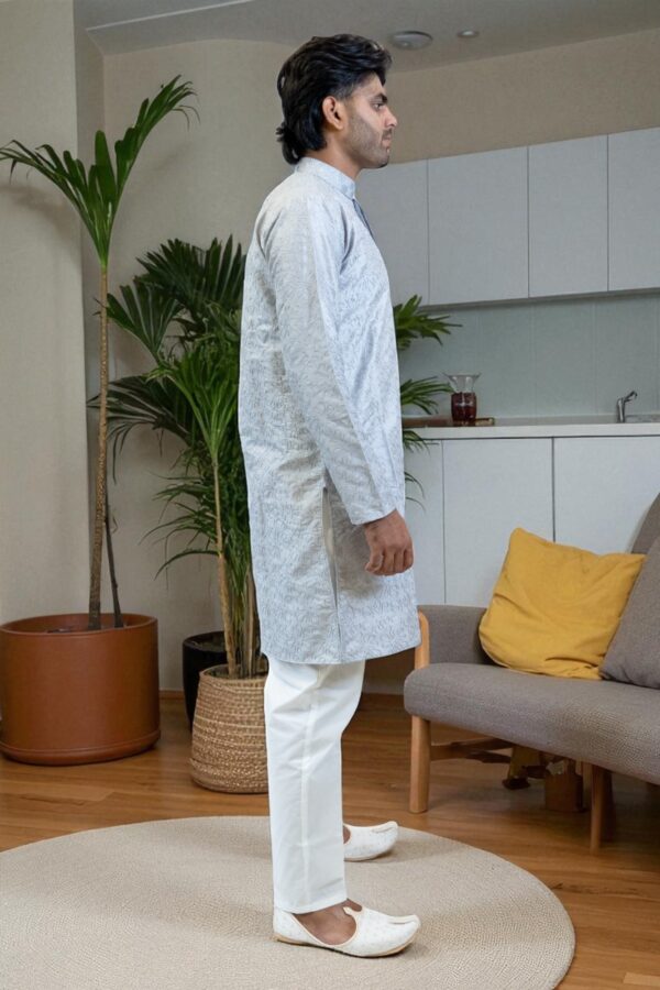 Sky Blue Kurta Pajama with Thread Work – Premium Silk Fabric - Image 3