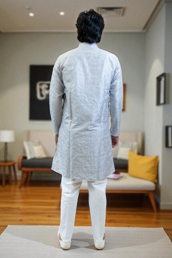 Sky Blue Kurta Pajama with Thread Work – Premium Silk Fabric - Image 4