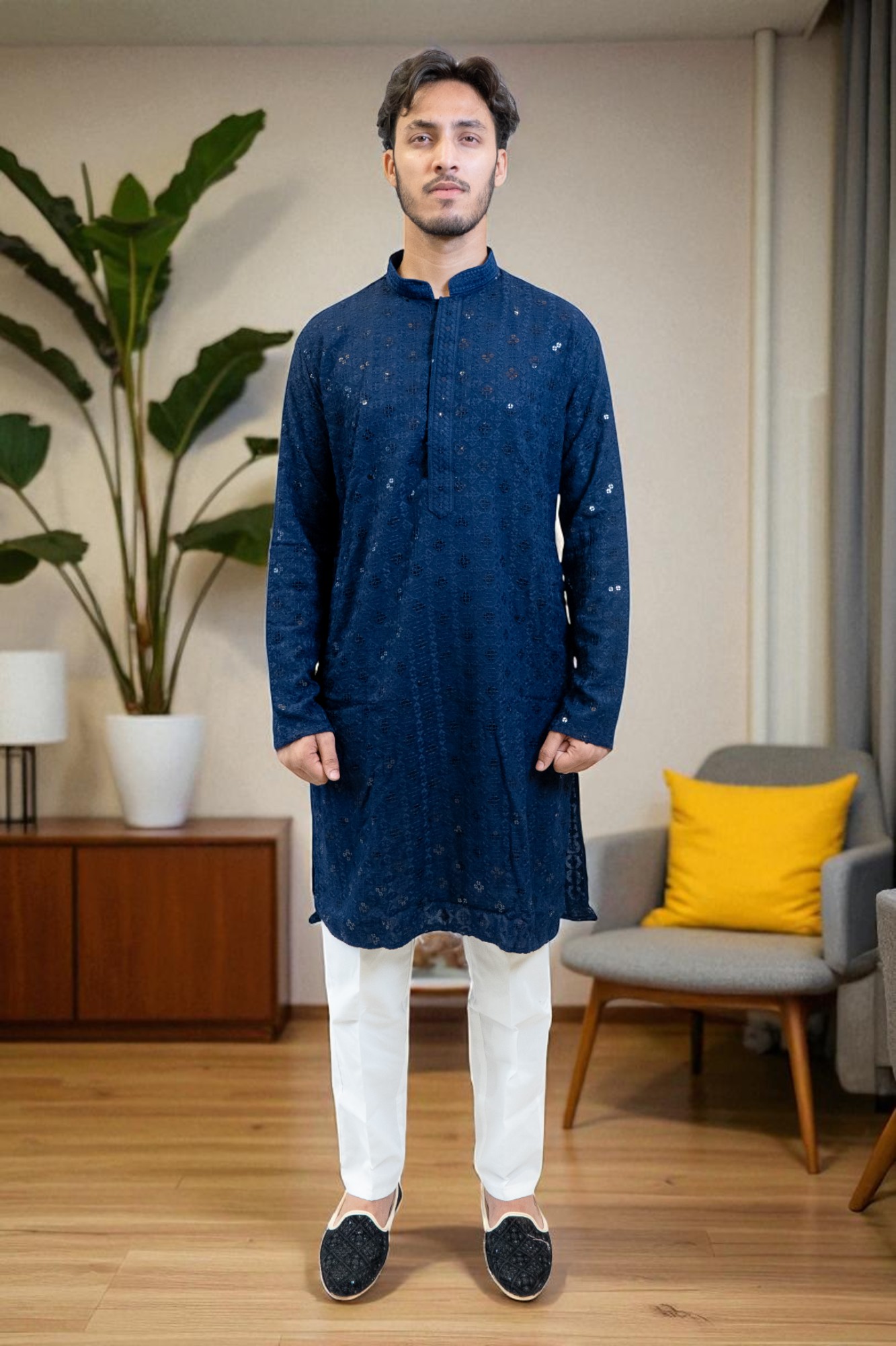 Blue Kurta Pajama with Sequin Design – Party & Occasion Wear