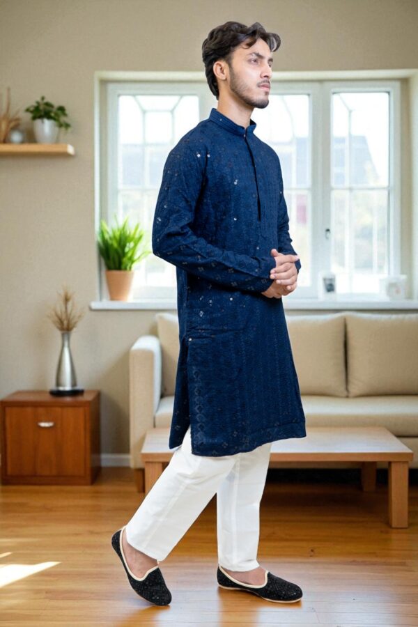 Blue Kurta Pajama with Sequin Design – Party & Occasion Wear - Image 2