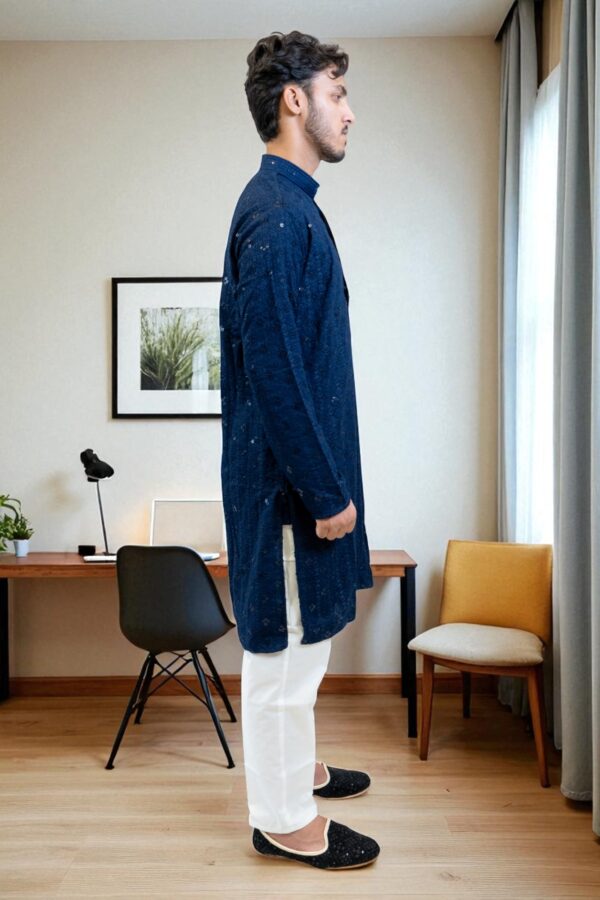 Blue Kurta Pajama with Sequin Design – Party & Occasion Wear - Image 3