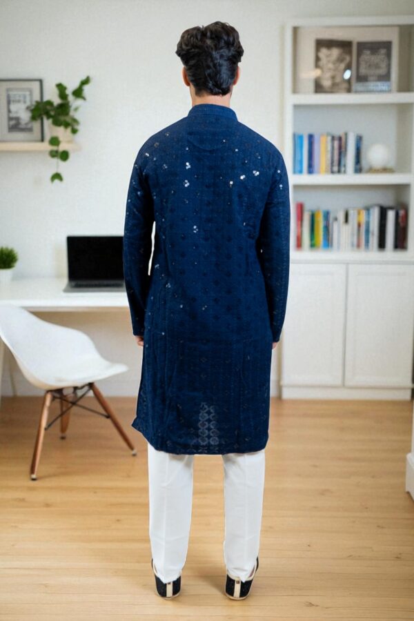 Blue Kurta Pajama with Sequin Design – Party & Occasion Wear - Image 4