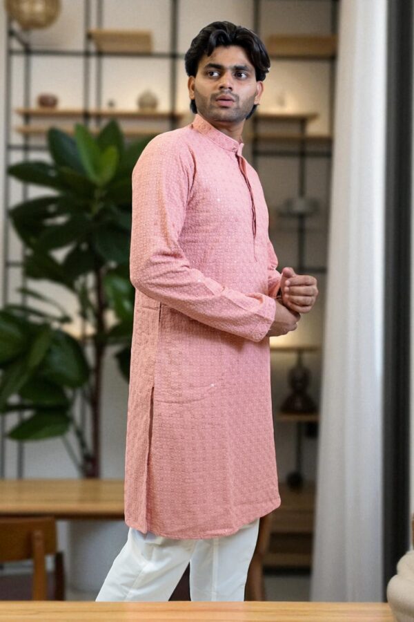 Peach Kurta Pajama with Elegant Work – Wedding & Occasion Wear - Image 2