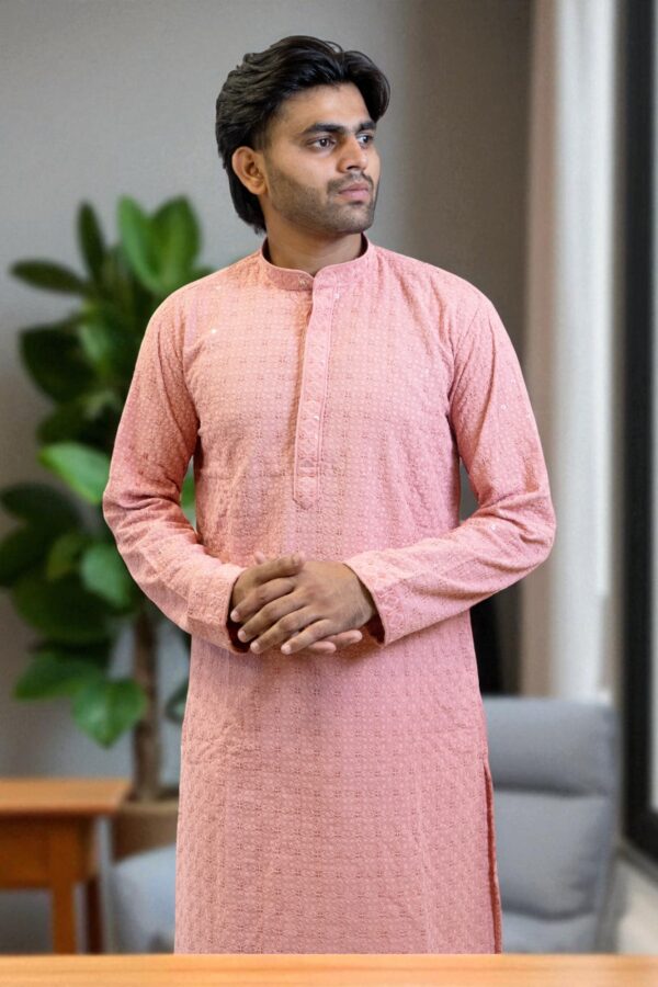 Peach Kurta Pajama with Elegant Work – Wedding & Occasion Wear