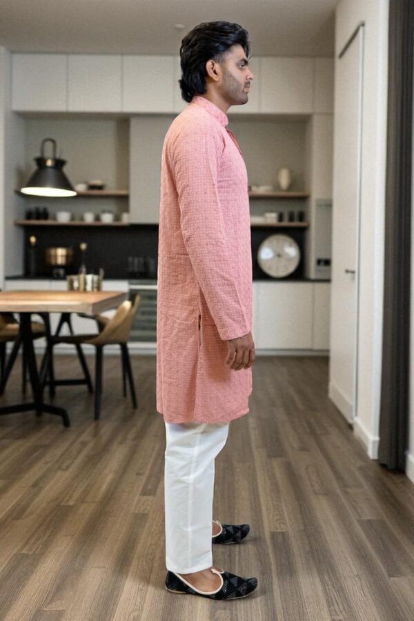Peach Kurta Pajama with Elegant Work – Wedding & Occasion Wear - Image 4