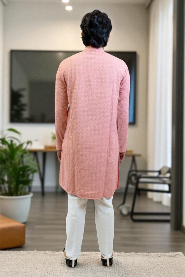 Peach Kurta Pajama with Elegant Work – Wedding & Occasion Wear - Image 5