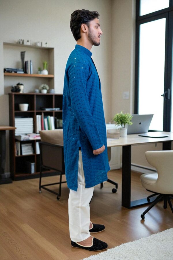 Light Blue Chikan Sequin Kurta Pajama – Party & Occasion Wear - Image 5