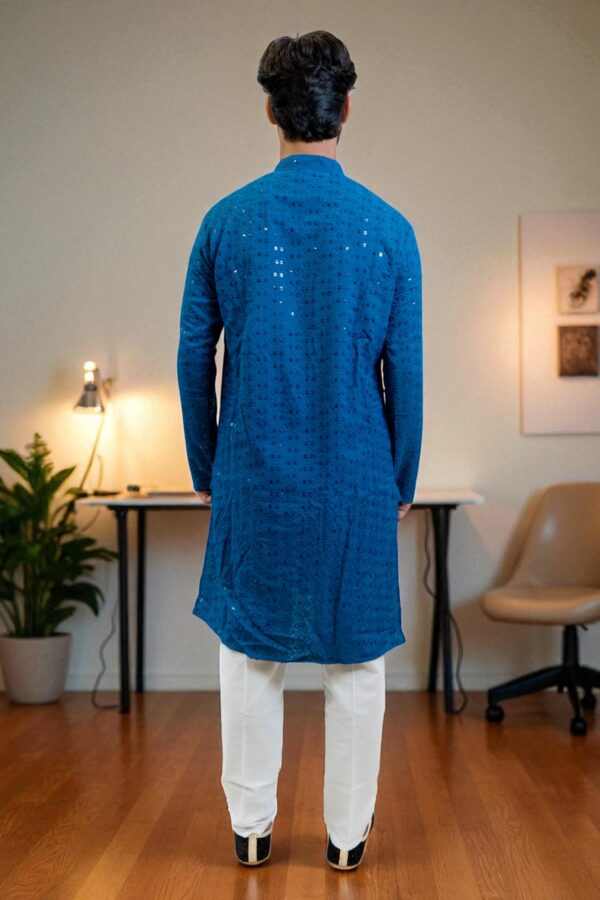 Light Blue Chikan Sequin Kurta Pajama – Party & Occasion Wear - Image 6