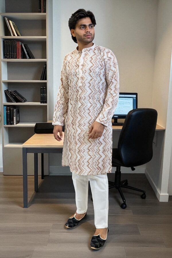 Sequinned Long Sleeves Straight Kurta Pajama - Image 2
