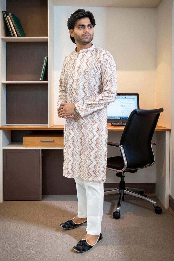 Sequinned Long Sleeves Straight Kurta Pajama - Image 3