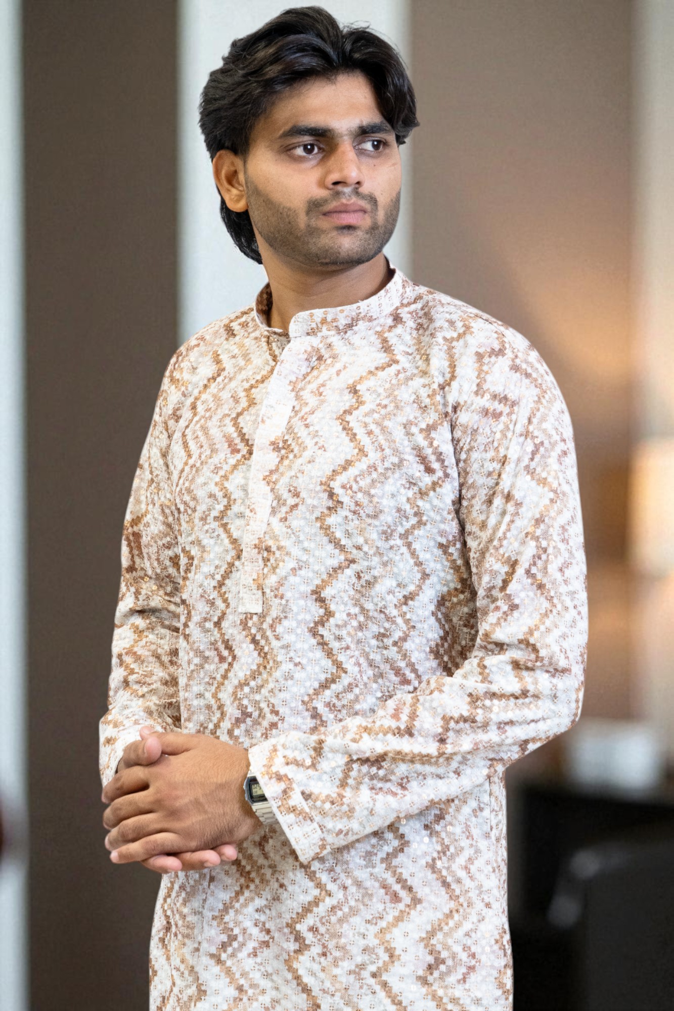 Sequinned Long Sleeves Straight Kurta Pajama