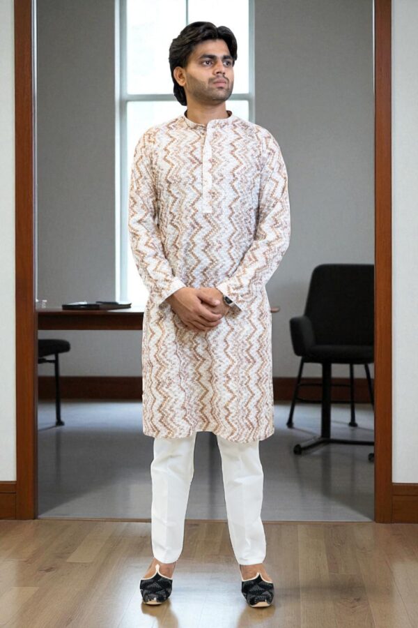 Sequinned Long Sleeves Straight Kurta Pajama - Image 5