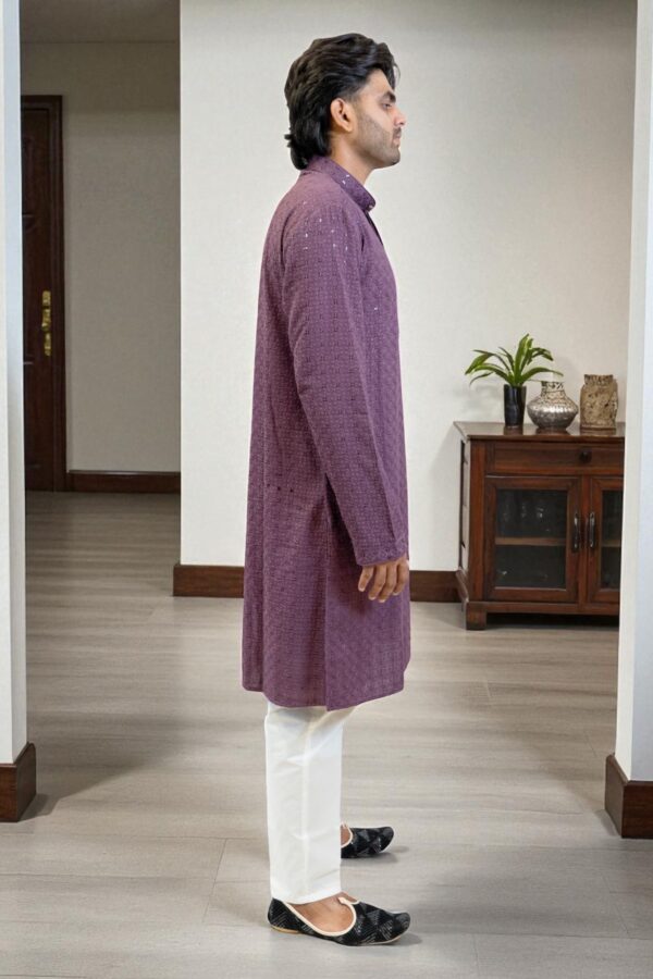 Men’s Chikankari Embroidered and Sequin Kurta Pajama - Image 5