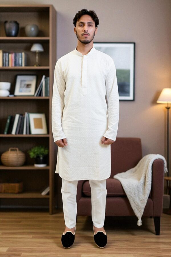 Party Wear White Chikan Kurta Pajama - Image 2