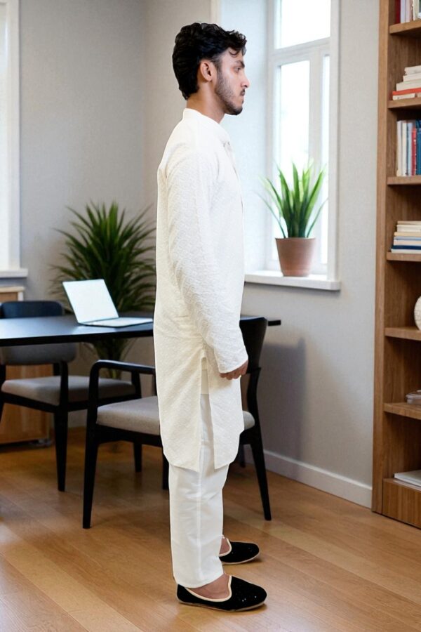 Party Wear White Chikan Kurta Pajama - Image 4