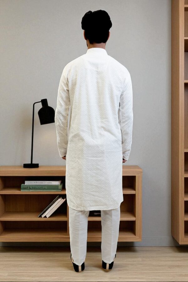 Party Wear White Chikan Kurta Pajama - Image 5