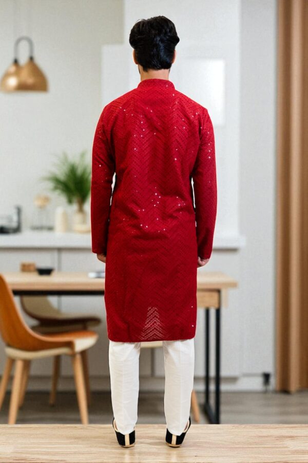 Red Chicken Sequence Kurta Pajama – Stylish & Comfortable - Image 5