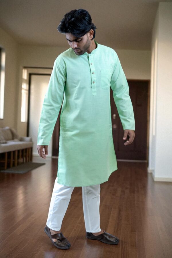 Khadi Light Green Kurta Pajama - Image 3