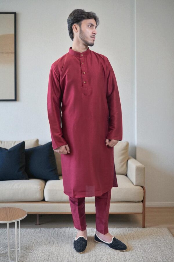 Premium Plain Silk Kurta Pajama for Men - Image 2