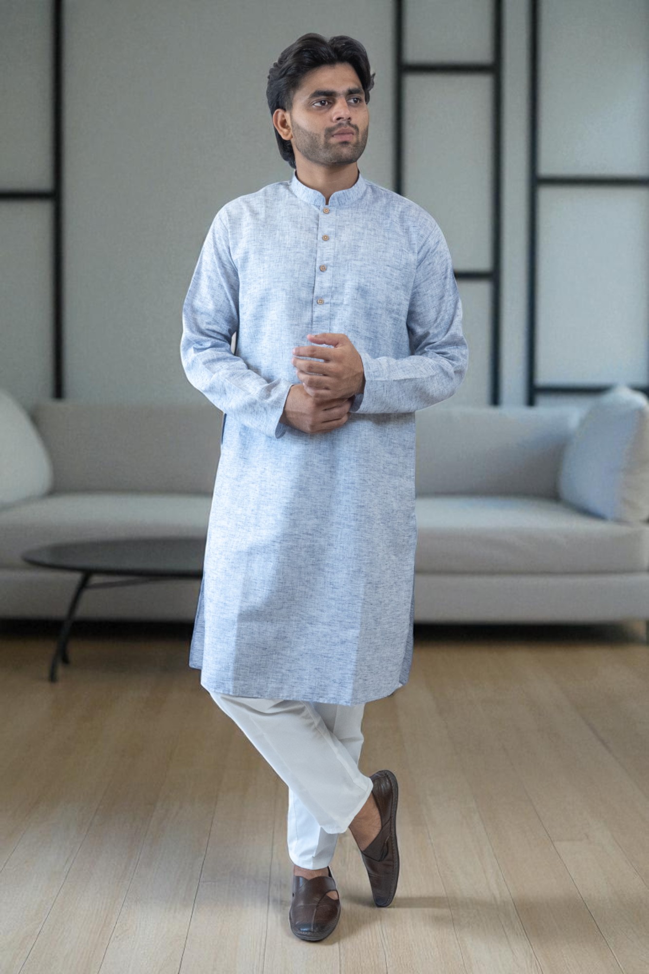 Navy Blue Kurta Pajama for Men with Premium Fabric – Khadi