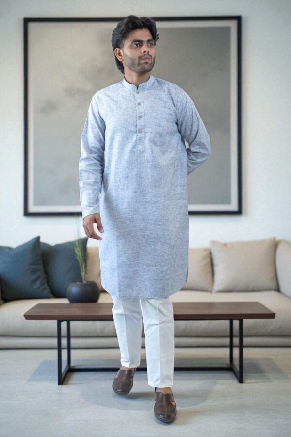 Navy Blue Kurta Pajama for Men with Premium Fabric – Khadi - Image 2