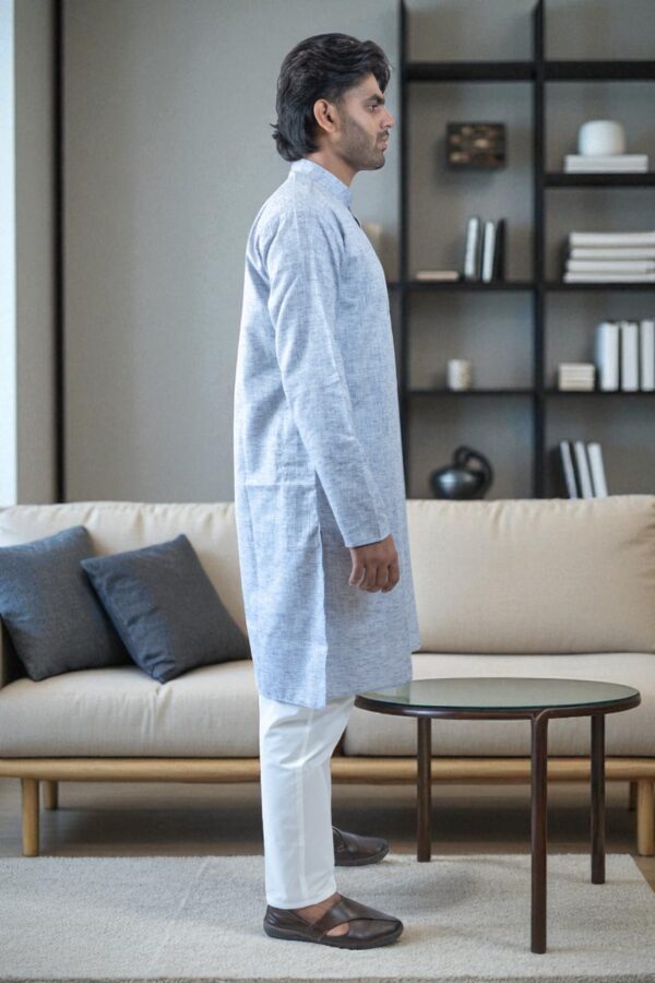 Navy Blue Kurta Pajama for Men with Premium Fabric – Khadi - Image 3