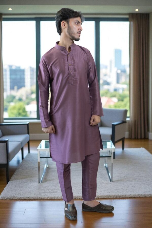 Plain Silk Kurta Pajama - Image 6