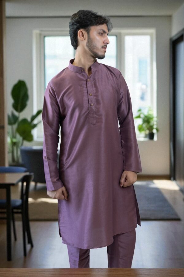 Plain Silk Kurta Pajama - Image 2
