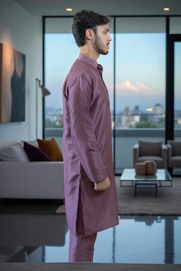 Plain Silk Kurta Pajama - Image 4
