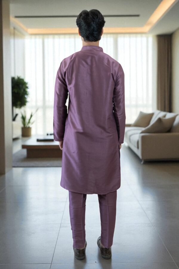 Plain Silk Kurta Pajama - Image 5