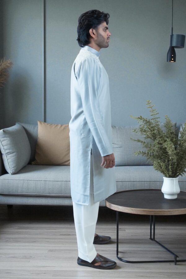 Sky Blue Kurta Pajama – Gala Embroidery Design, Stylish & Budget-Friendly - Image 3