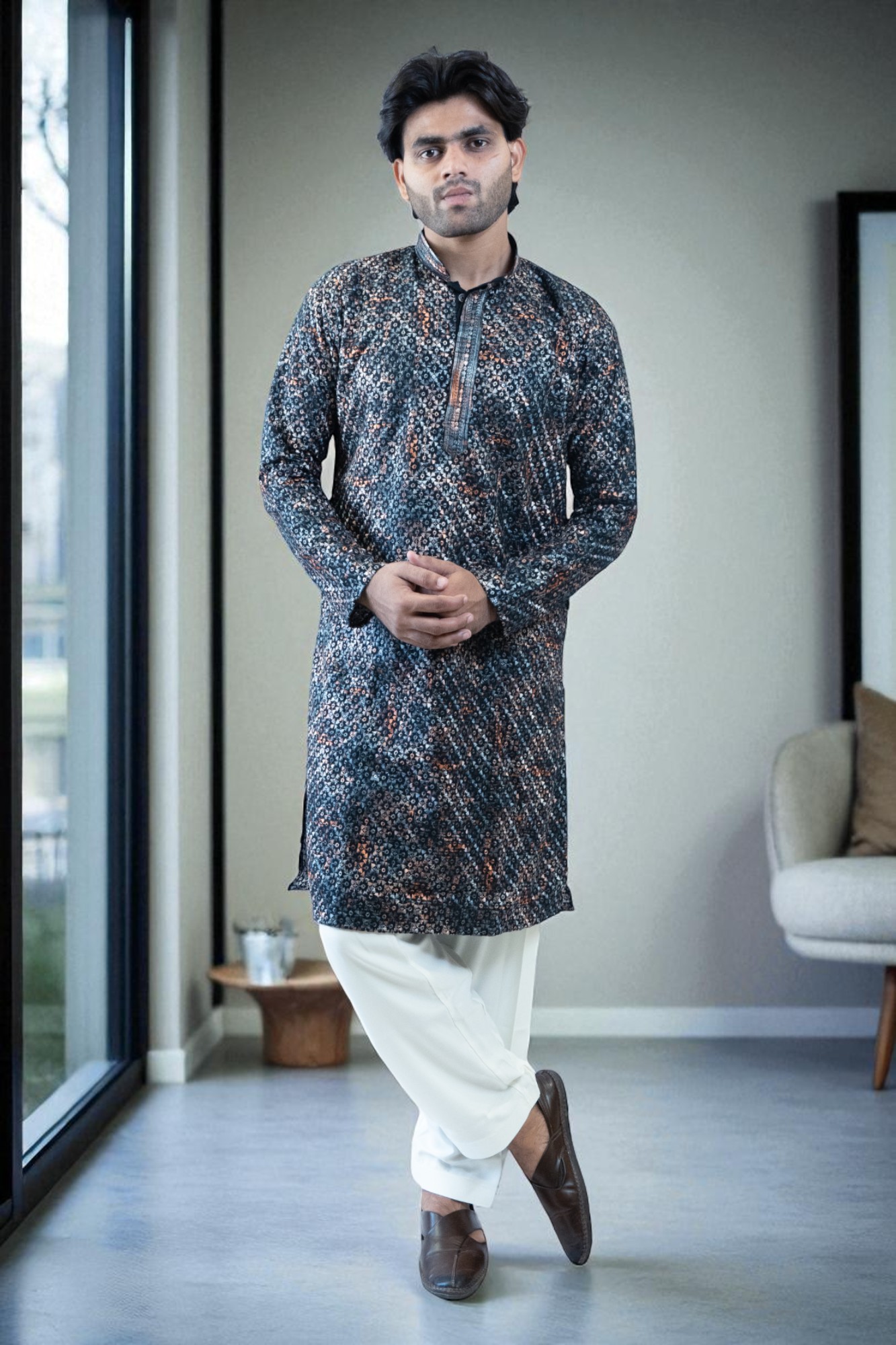 Multi-Color Thread Design Cotton Kurta Pajama – Festival & Occasion Wear