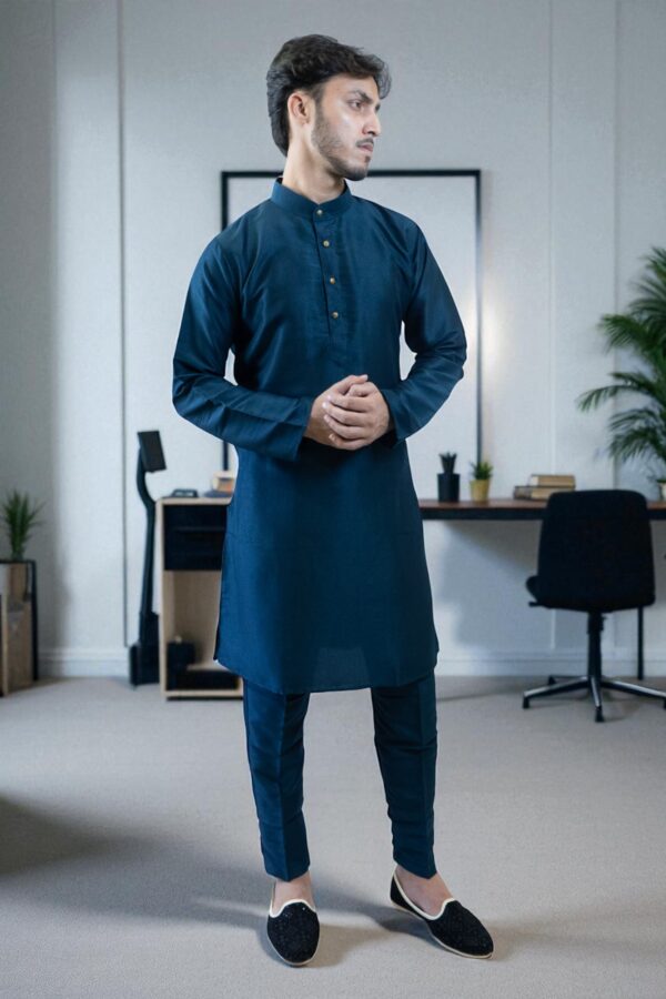Lightweight Blue Silk Kurta Pajama – Comfortable & Stylish Ethnic Wear - Image 3