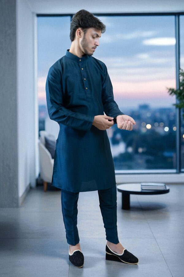 Lightweight Blue Silk Kurta Pajama – Comfortable & Stylish Ethnic Wear - Image 2