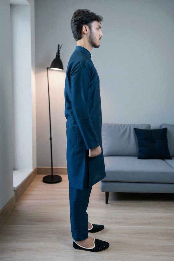 Lightweight Blue Silk Kurta Pajama – Comfortable & Stylish Ethnic Wear - Image 4