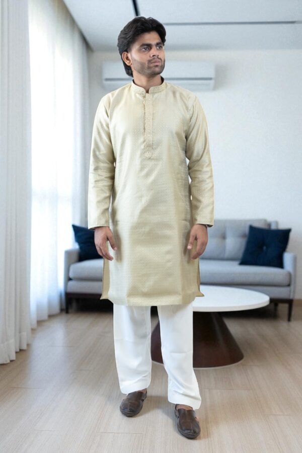 Party Wear Mehandi Color Silk Kurta Pajama – Stylish & Elegant - Image 2
