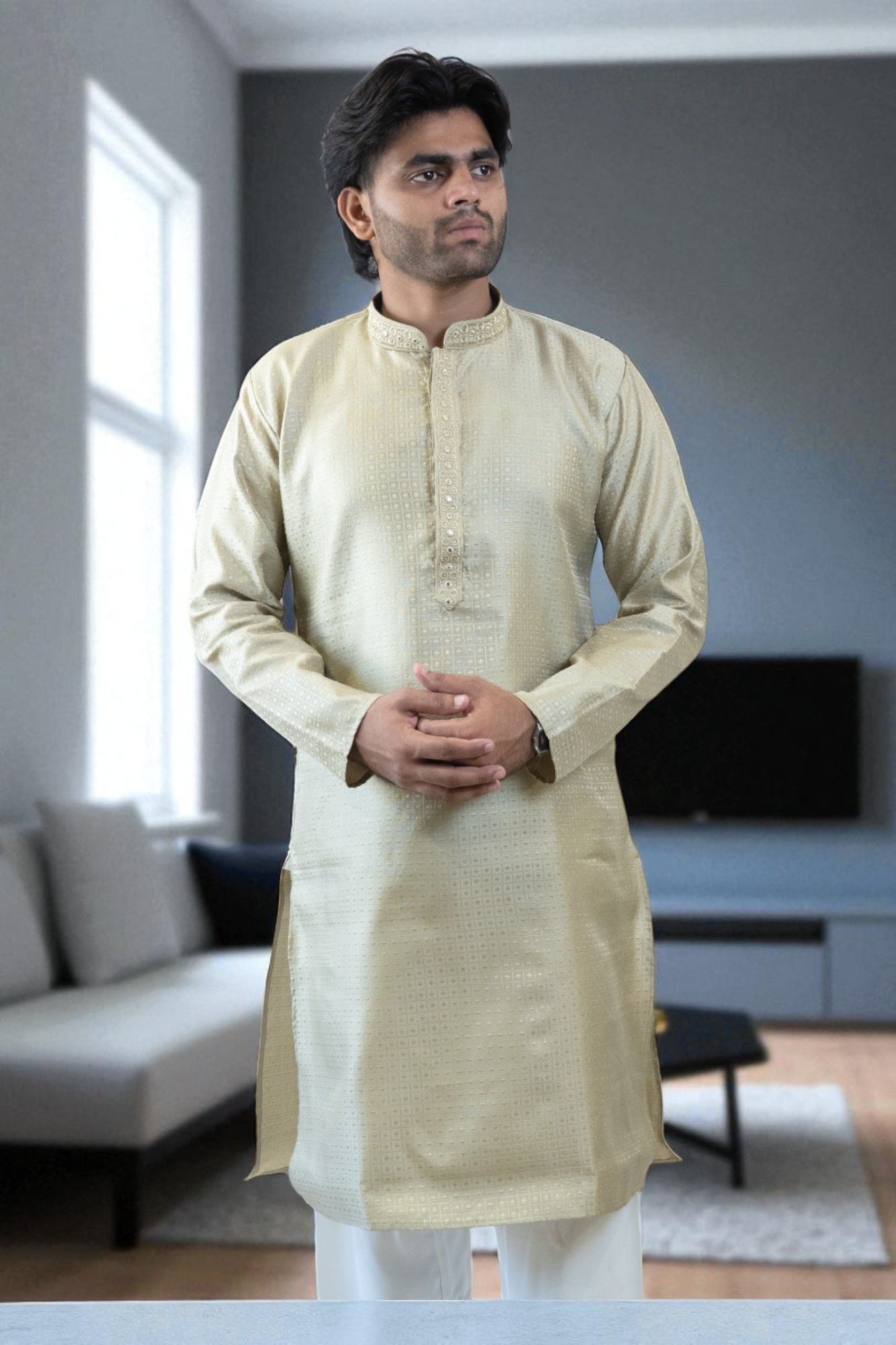 Party Wear Mehandi Color Silk Kurta Pajama – Stylish & Elegant