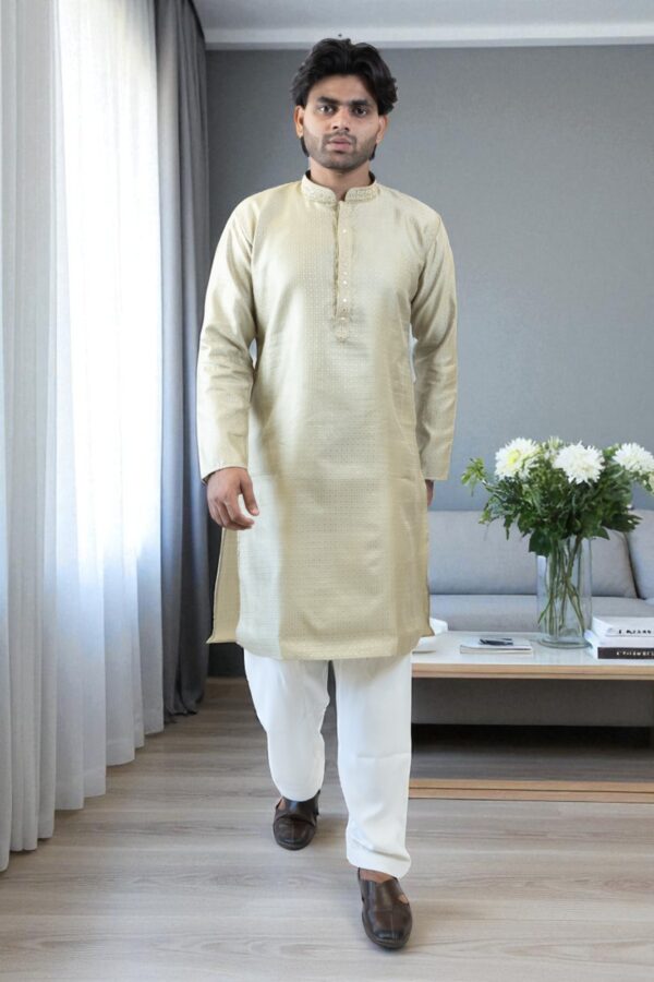 Party Wear Mehandi Color Silk Kurta Pajama – Stylish & Elegant - Image 4