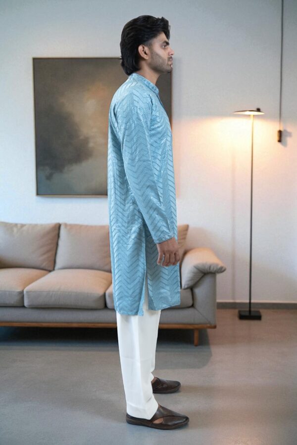 Sky Blue Kurta Pajama – Thread & Sequin Design, Party & Occasion Wear - Image 5