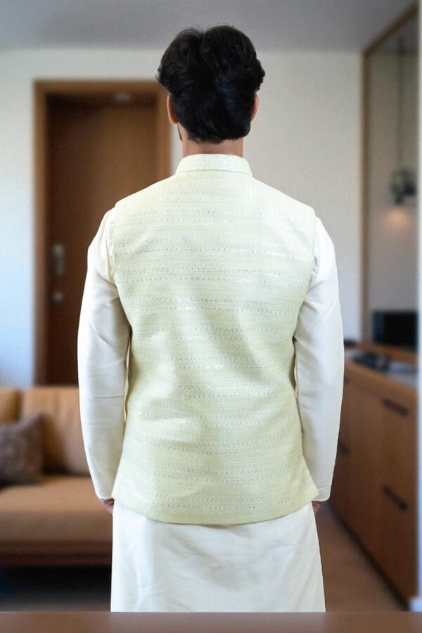 Men’s Lemon Color Jacquard Nehru Jacket – Stylish Festive & Wedding Wear - Image 4