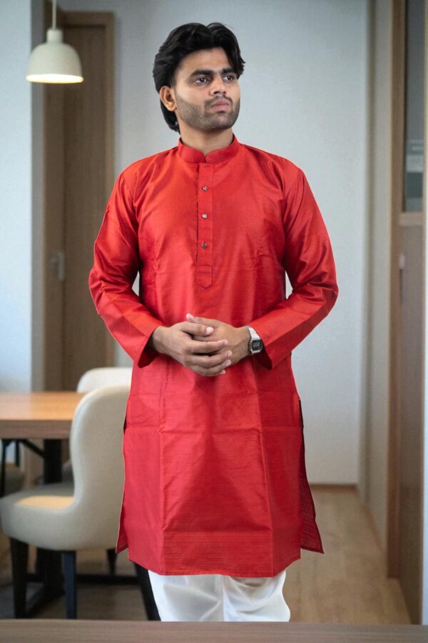 Red Silk Kurta Pajama – Stylish Party & Occasion Wear, Soft & Easy Wash