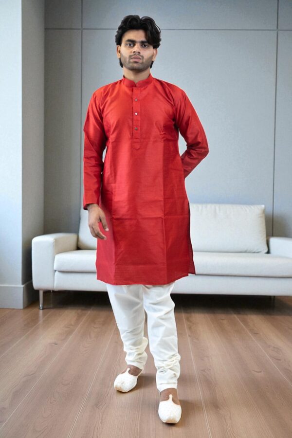 Red Silk Kurta Pajama – Stylish Party & Occasion Wear, Soft & Easy Wash - Image 2