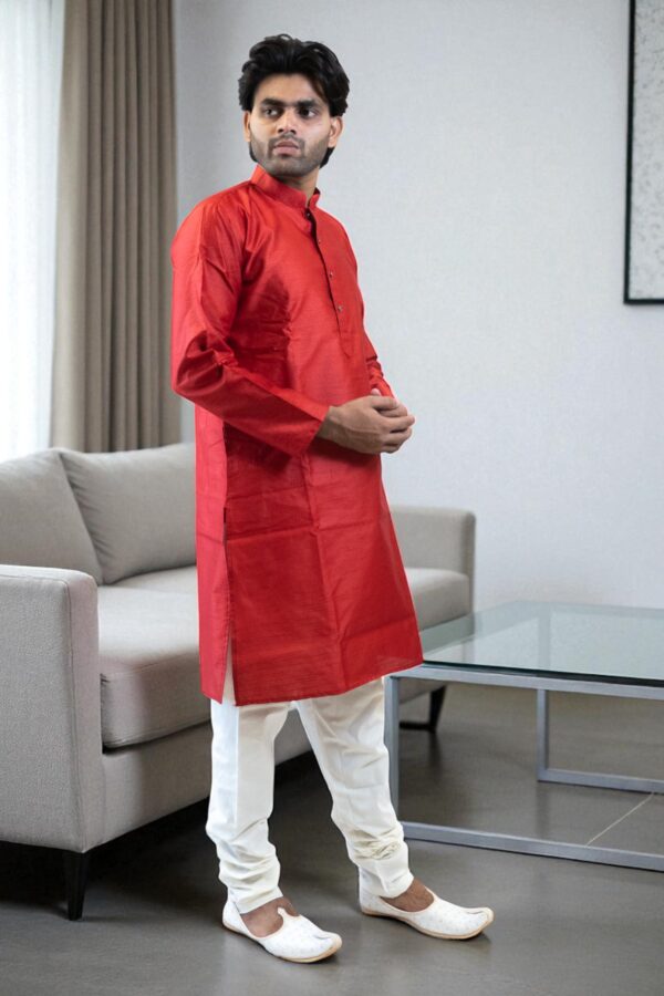 Red Silk Kurta Pajama – Stylish Party & Occasion Wear, Soft & Easy Wash - Image 3