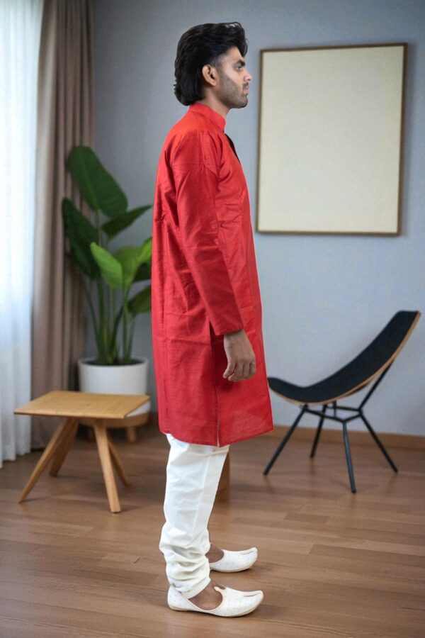 Red Silk Kurta Pajama – Stylish Party & Occasion Wear, Soft & Easy Wash - Image 4