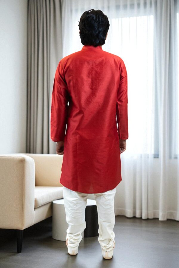 Red Silk Kurta Pajama – Stylish Party & Occasion Wear, Soft & Easy Wash - Image 5